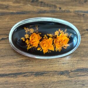 Vintage Reverse Carved Intaglio Rose and Sterling Brooch